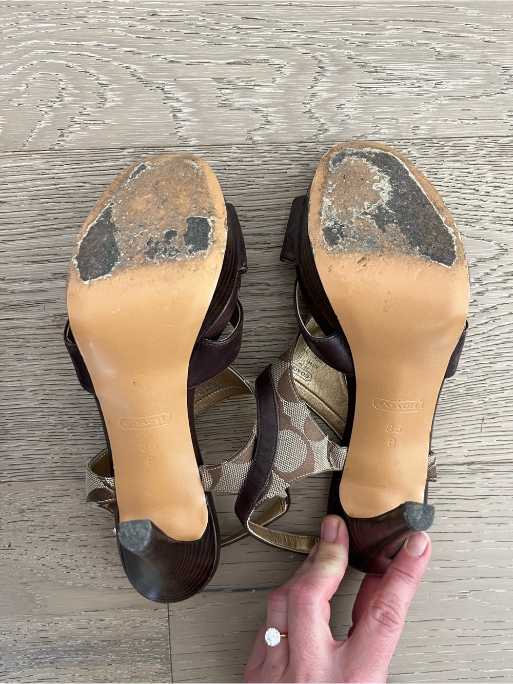 Coach Brown Leather Dita Platform Sandals High Heels w/ Logo Sz 8.5 - Picture 7 of 7